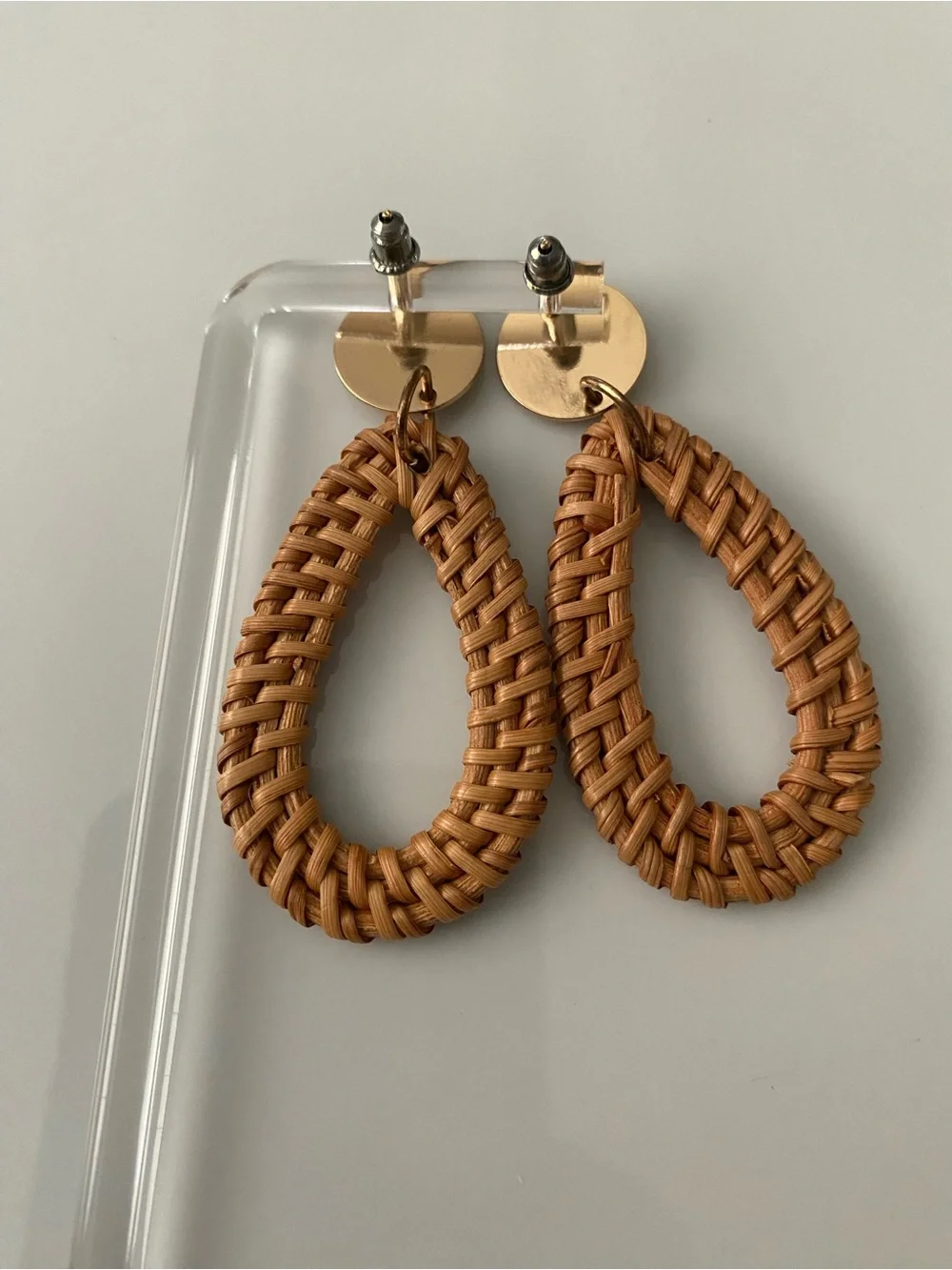 Woven Teardrop Drop Earrings in Tan